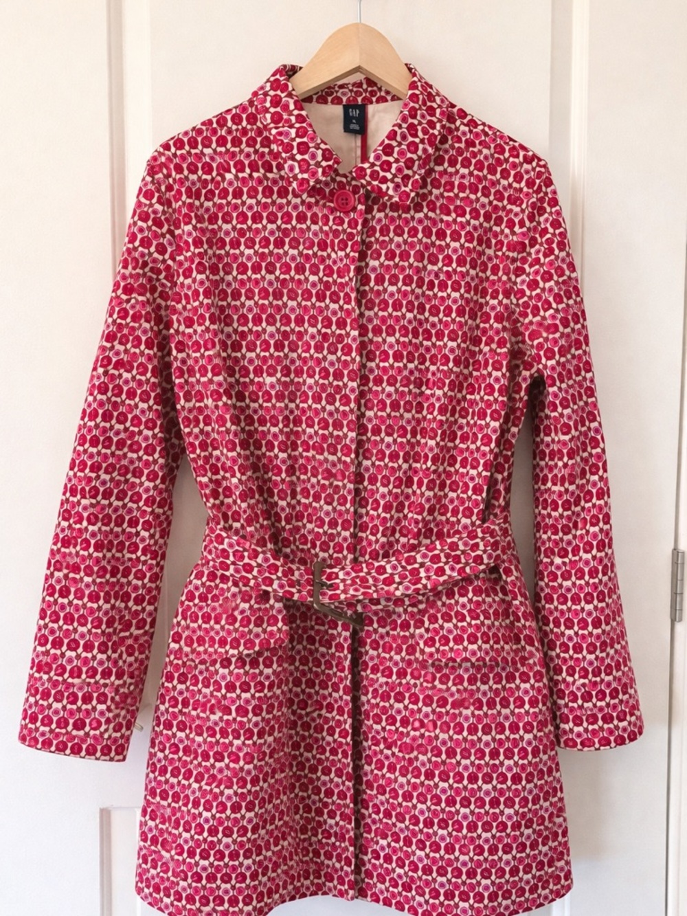 Vintage Gap Raincoat Tulips Short Trench Coat XL Spring 1990s Floral Classic
